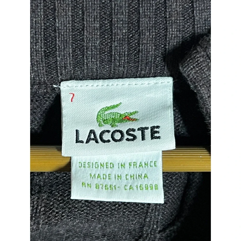 Lacoste Men's XXL Chocolate Brown Chain-Knit Long Sleeve Button Down